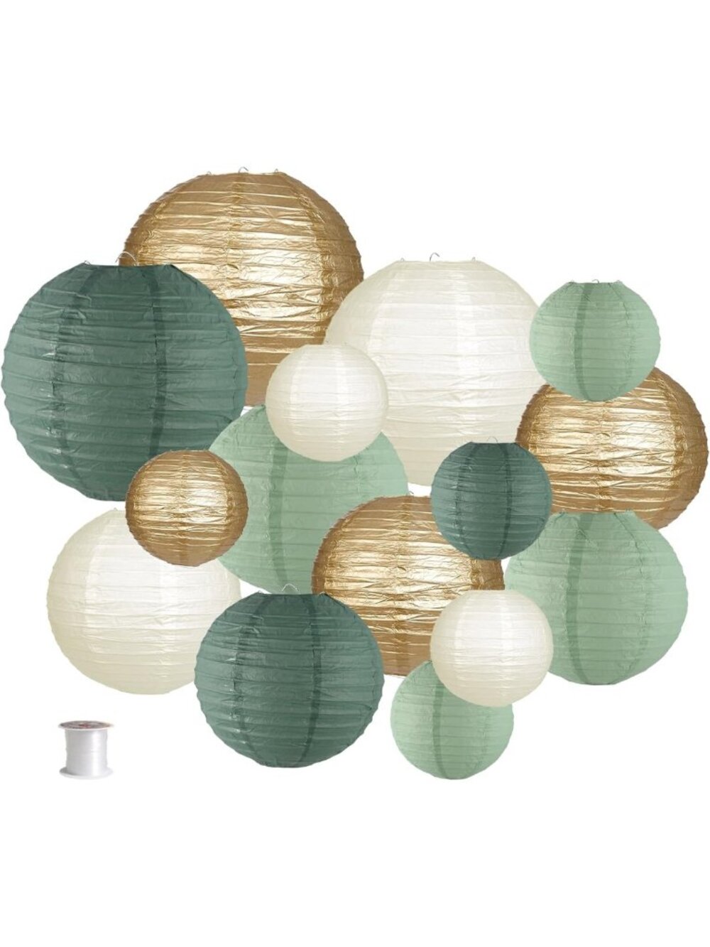 Sage Green Round Hanging Paper Lanterns - 15pcs Party Decor for Events